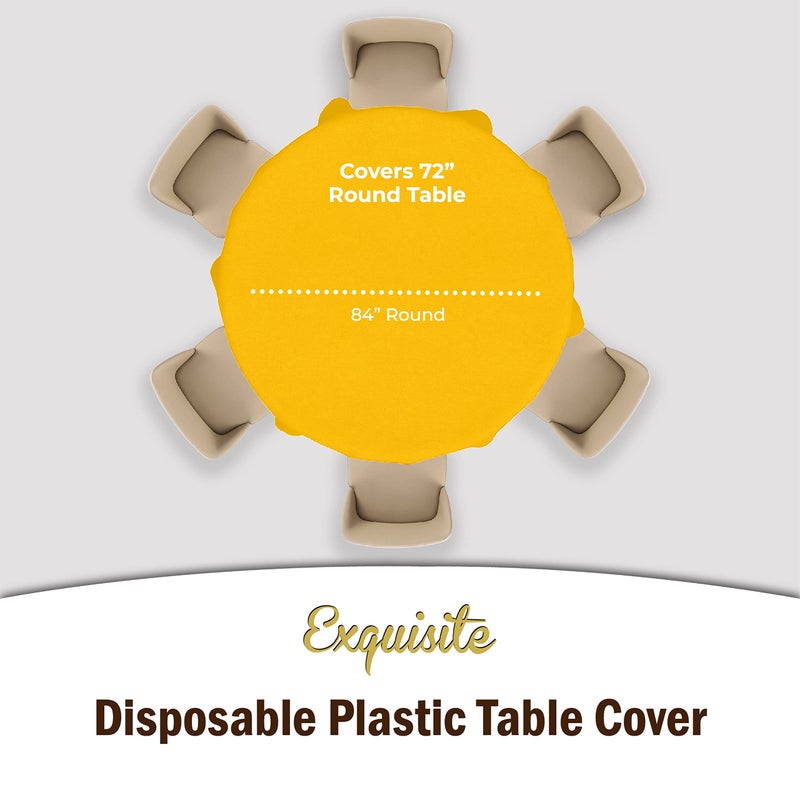 Exquisite 12-Pack Premium Plastic Tablecloth 84in. Round Table Cover - Yellow - Image 4